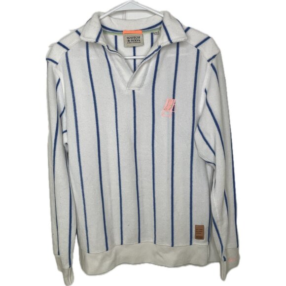 SCOTCH & SODA Men’s STRIPED TOWELING V-NECK SWEATSHIRT- COMBO S - Picture 2 of 10